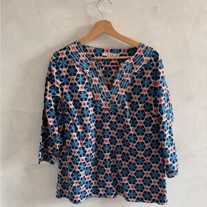 Boden - Blue and Pink Geometric Women's Tunic Top - Size 14